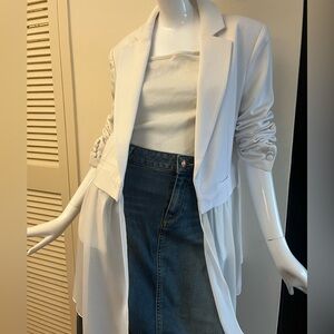 White Women's Long Blazer with Chiffon